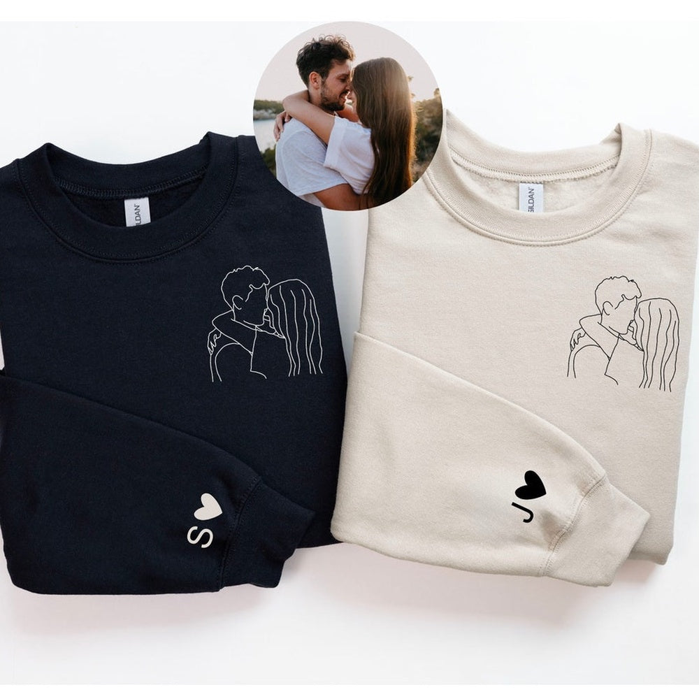Embroidered Sweatshirt, Custom Portrait From Photo Sweatshirt, Couple Sweatshirts, Couples Portrait