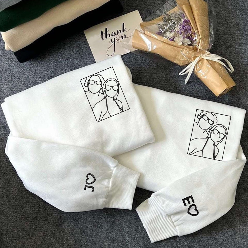 Embroidered Sweatshirt, Custom Portrait From Photo Sweatshirt, Custom Couple Portrait, Couples Portrait