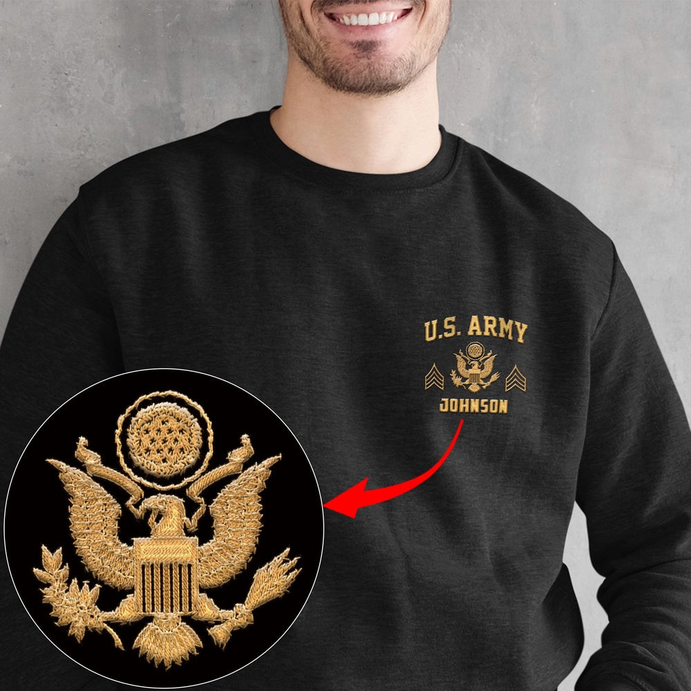 Embroidered Sweatshirt, Customized  Army Embroidered Sweatshirt, Gift For Dad