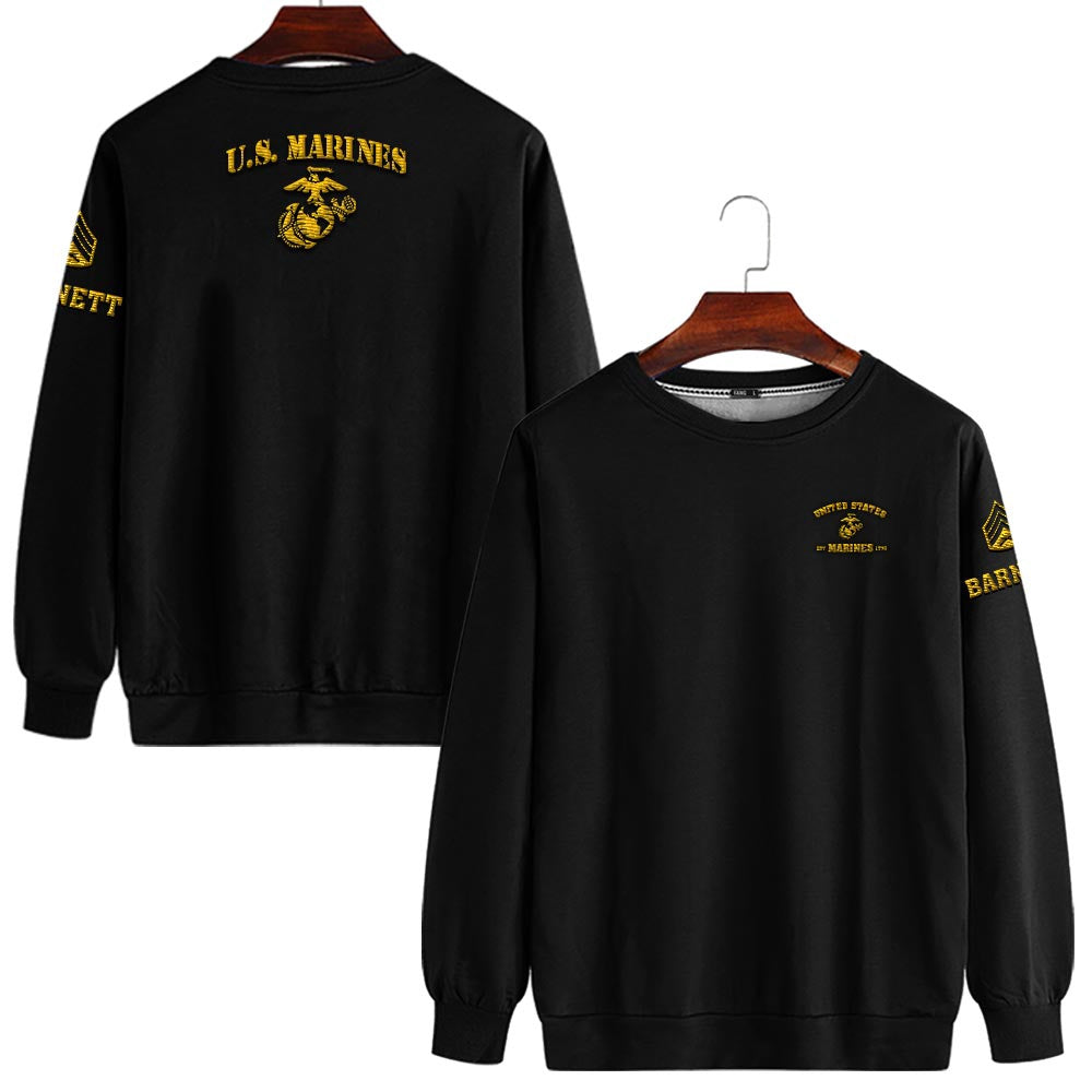 Embroidered Sweatshirt, Customized USMC Insignias Embroidered Sweatshirt, Gift For Dad