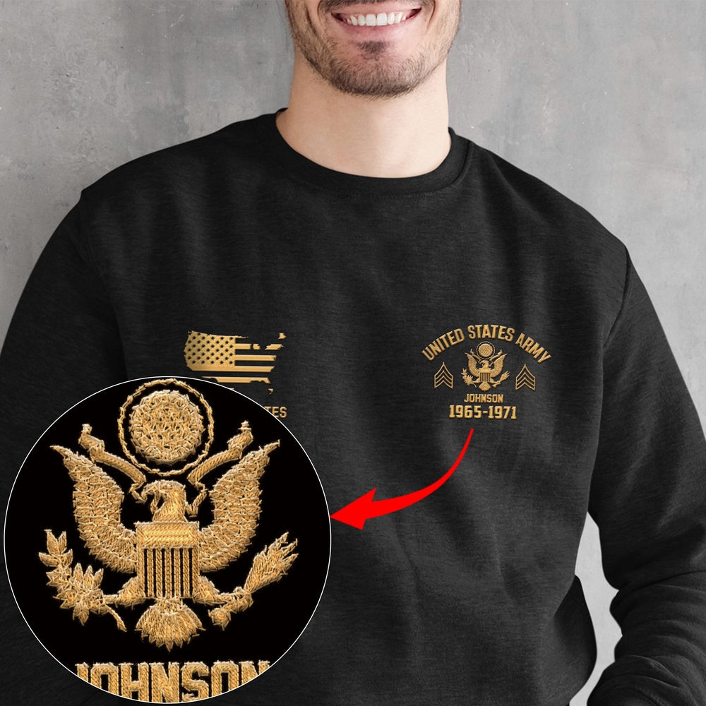 Embroidered Sweatshirt, Customized US Flag Veteran Embroidered Sweatshirt, Gift For Dad