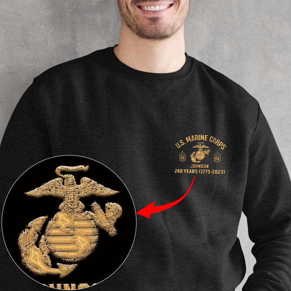 Embroidered Sweatshirt, Customized US Marines 248 Years Embroidered Sweatshirt, Gift For Dad
