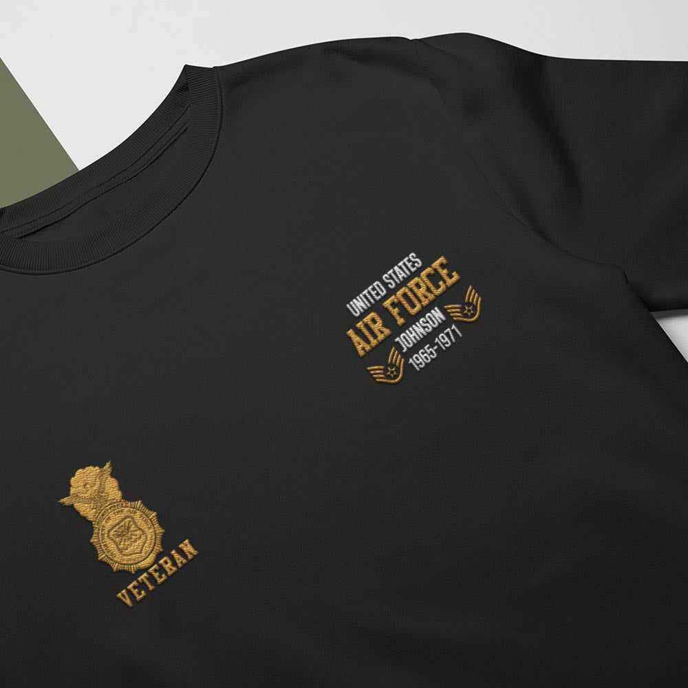 Embroidered Sweatshirt, Customized US Veteran Air Force Badges Proudly Served Embroidered Sweatshirt, Gift For Dad