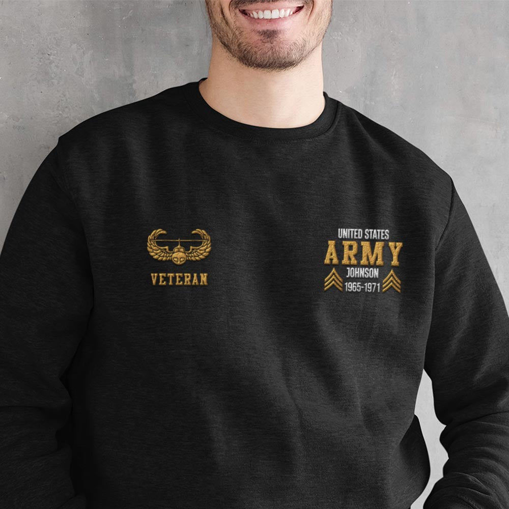 Embroidered Sweatshirt, Customized US Veteran Army Badges Proudly Served Embroidered Sweatshirt, Gift For Dad