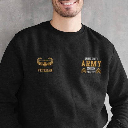 Embroidered Sweatshirt, Customized US Veteran Army Badges Proudly Served Embroidered Sweatshirt, Gift For Dad