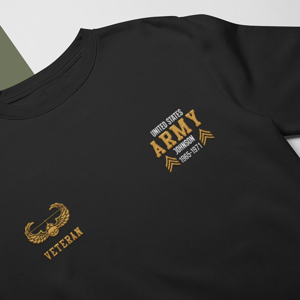 Embroidered Sweatshirt, Customized US Veteran Army Badges Proudly Served Embroidered Sweatshirt, Gift For Dad