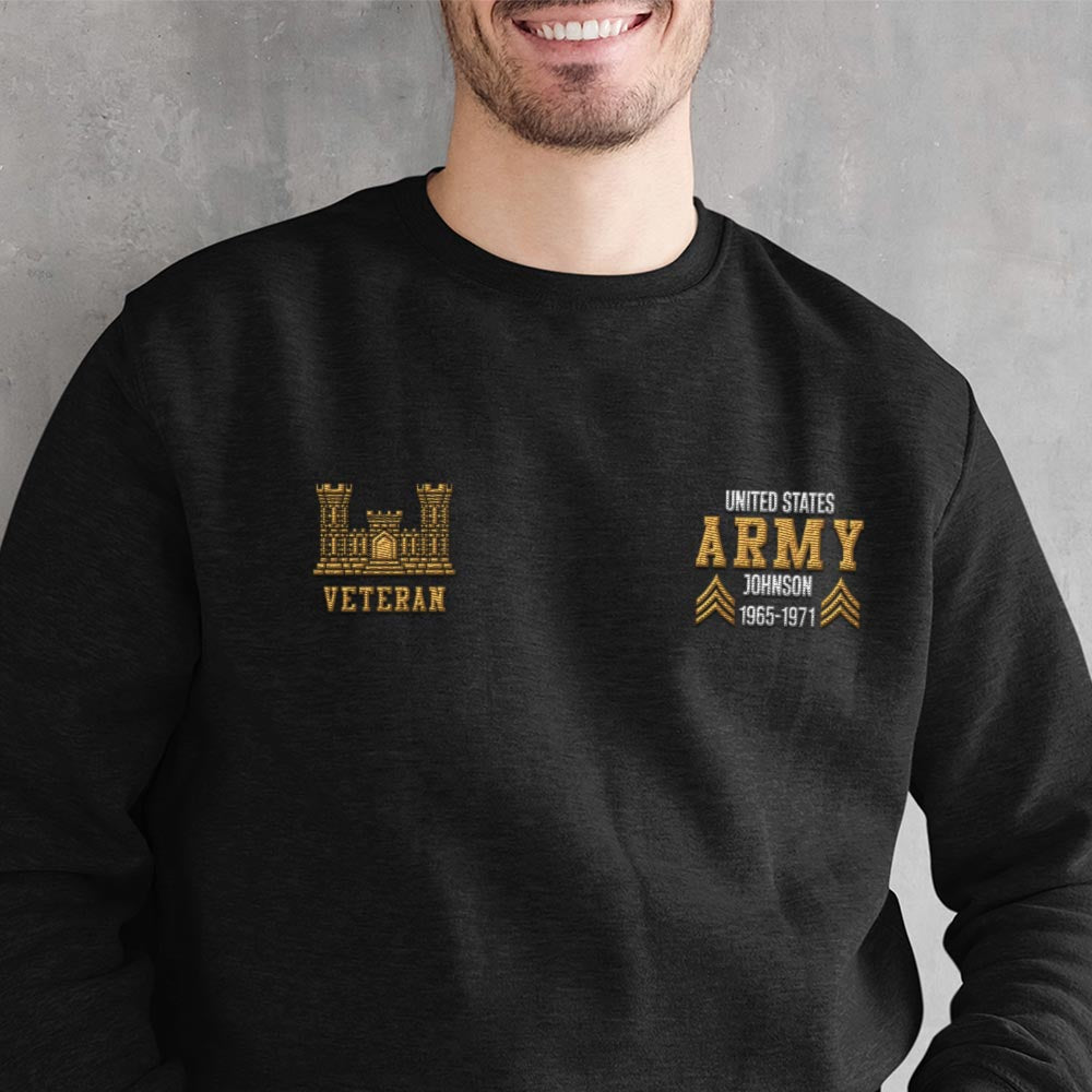 Embroidered Sweatshirt, Customized US Veteran Army Branches Proudly Served Embroidered Sweatshirt, Gift For Dad