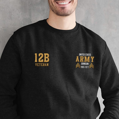 Embroidered Sweatshirt, Customized US Veteran Army Mos Proudly Served Embroidered Sweatshirt, Gift For Dad