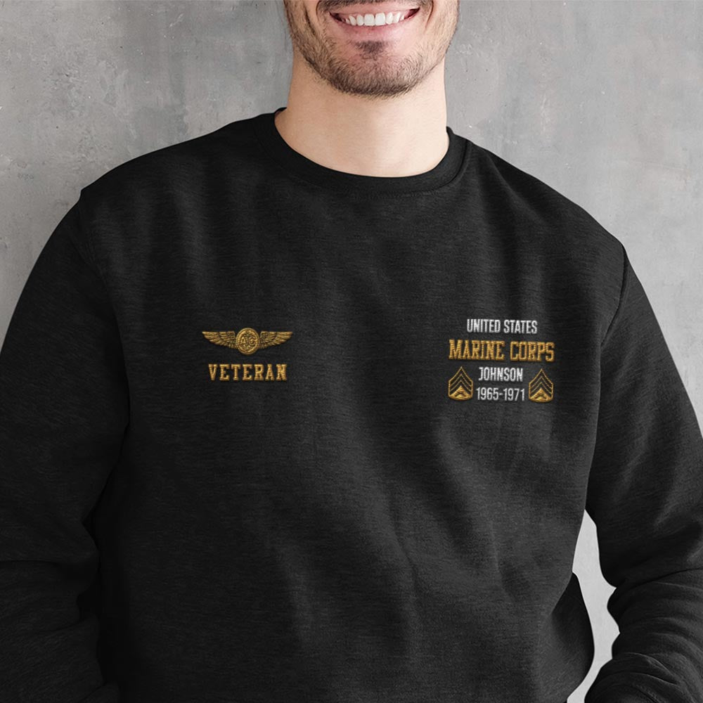 Embroidered Sweatshirt, Customized US Veteran Marines Badges Proudly Served 03 Embroidered Sweatshirt, Gift For Dad