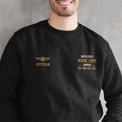 Embroidered Sweatshirt, Customized US Veteran Marines Badges Proudly Served 03 Embroidered Sweatshirt, Gift For Dad