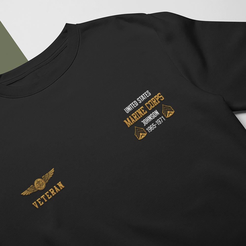 Embroidered Sweatshirt, Customized US Veteran Marines Badges Proudly Served 03 Embroidered Sweatshirt, Gift For Dad