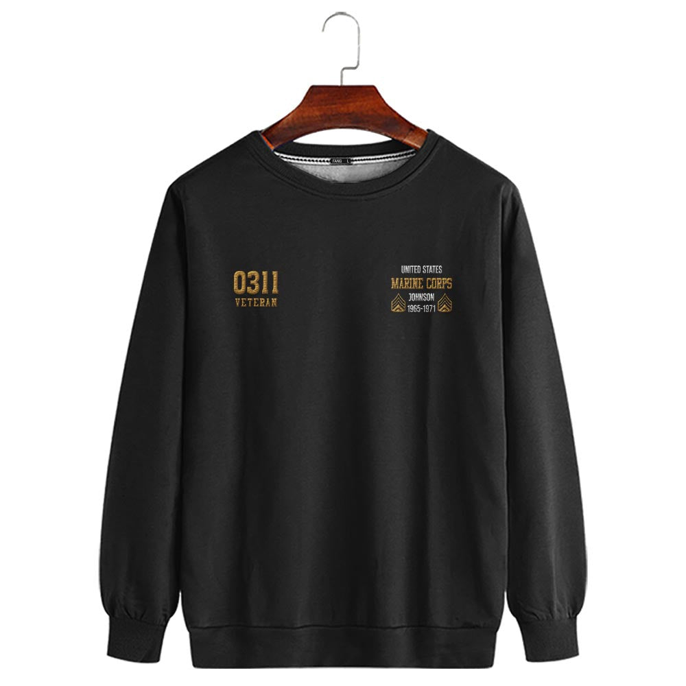 Embroidered Sweatshirt, Customized US Veteran Marines Mos Proudly Served Embroidered Sweatshirt, Gift For Dad