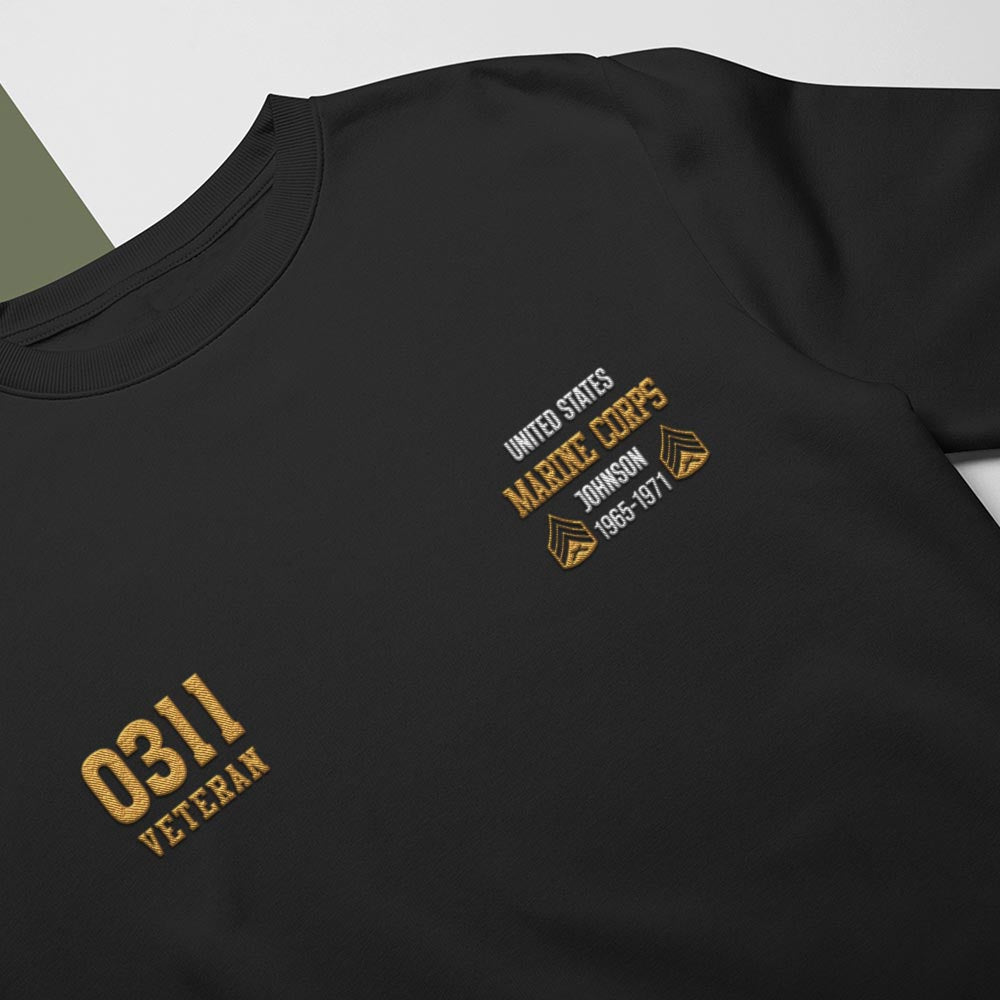 Embroidered Sweatshirt, Customized US Veteran Marines Mos Proudly Served Embroidered Sweatshirt, Gift For Dad