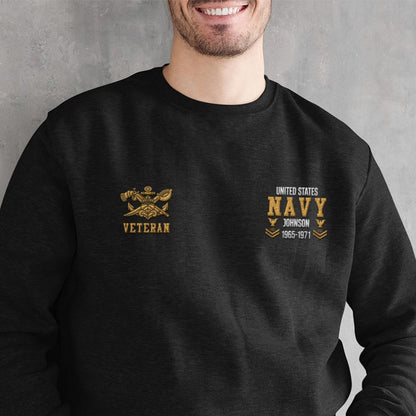 Embroidered Sweatshirt, Customized US Veteran Navy Badges Proudly Served Embroidered Sweatshirt, Gift For Dad