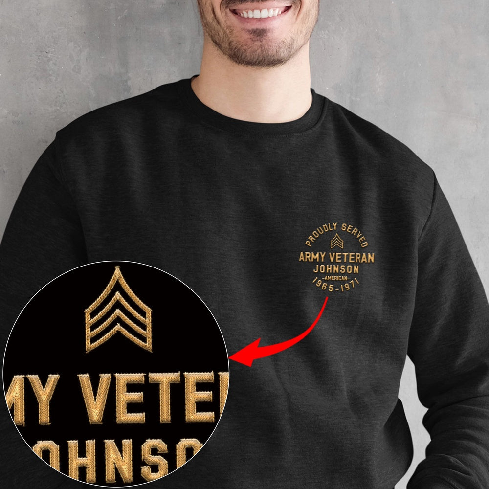 Embroidered Sweatshirt, Customized US Veteran Proudly Served 06 - Embroidered Sweatshirt, Gift For Dad