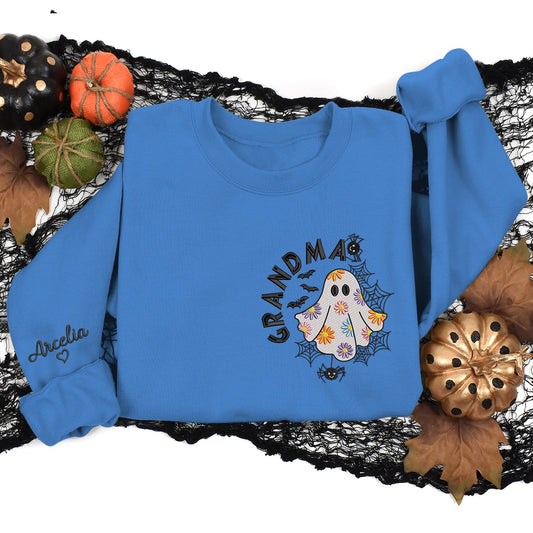 Embroidered Sweatshirt, Cute Ghosts Embroidery For Grandma