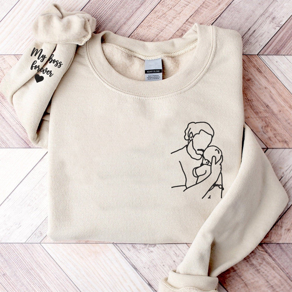 Embroidered Sweatshirt, Dad Sweatshirt, Custom Embroidered Portrait Photo Sweatshirt Father And Son