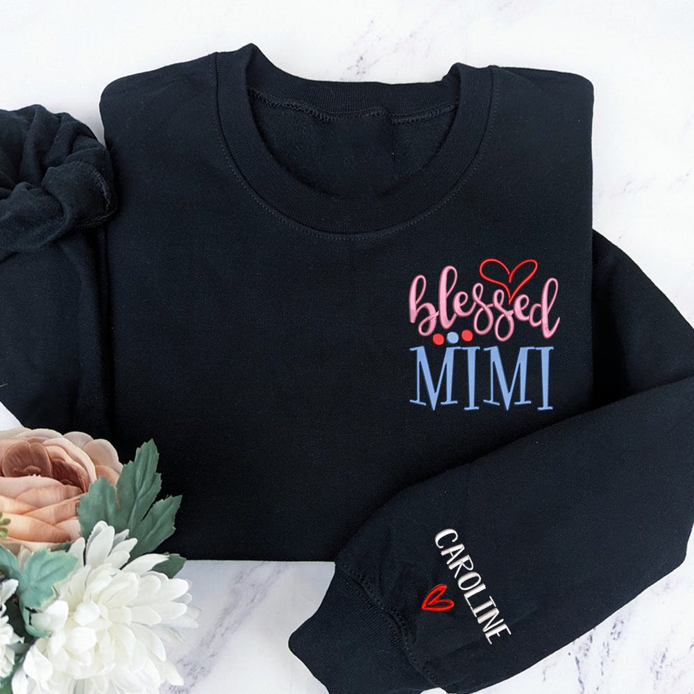 Embroidered Sweatshirt, Embroidered Blessed Mimi And Grandkids Sweatshirt