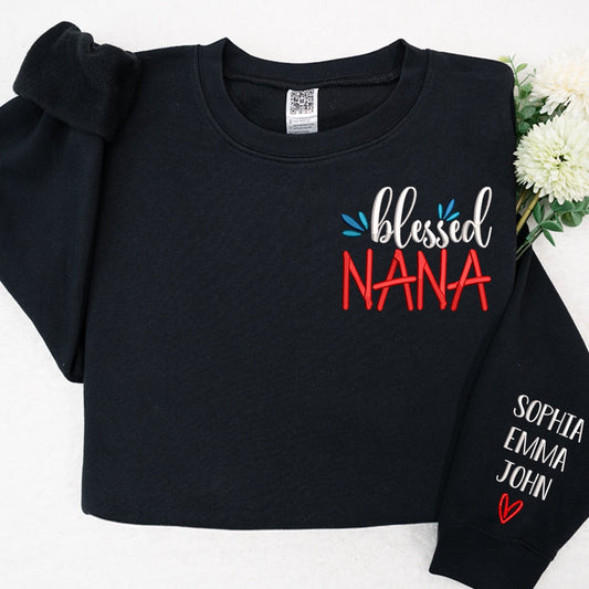 Embroidered Sweatshirt, Embroidered Blessed Nana And Grandkids Sweatshirt