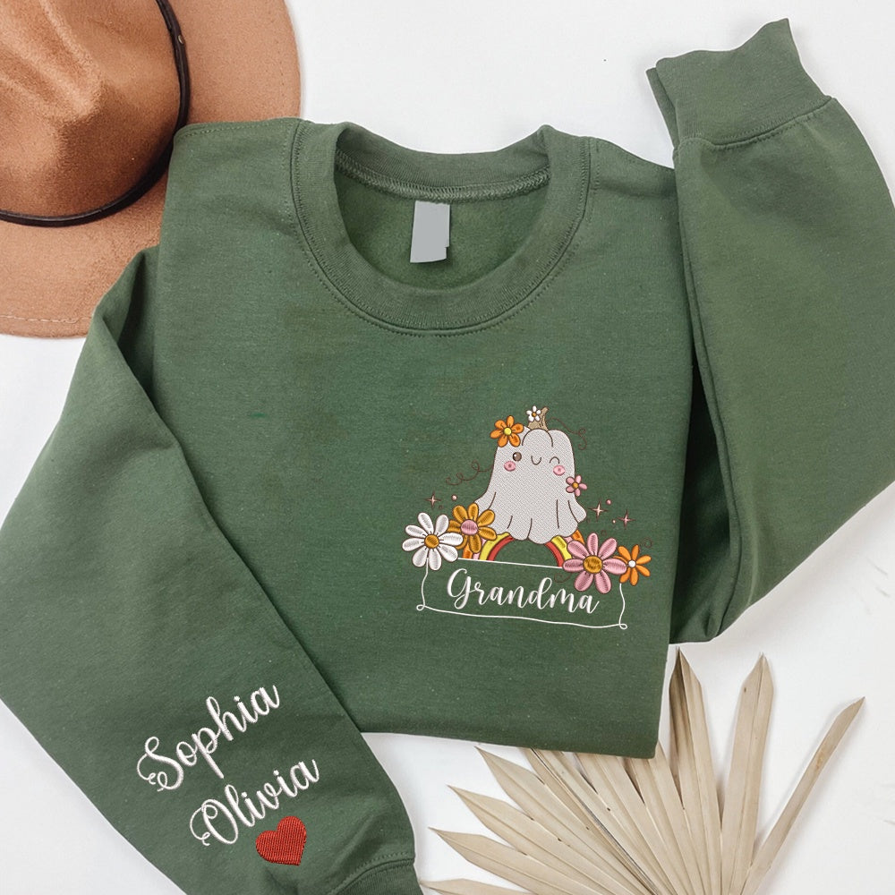 Embroidered Sweatshirt, Embroidered Boo Flower Custom Grandma, Gift For Grandma