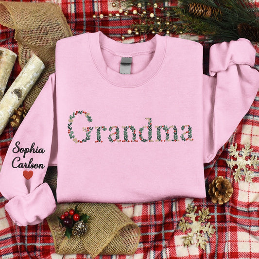 Embroidered Sweatshirt, Embroidered Christmas Flower For Give Grandma And Kid, Gife Grandma