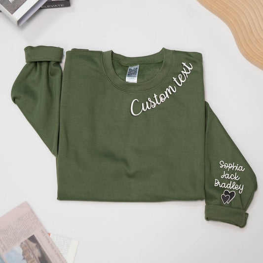 Embroidered Sweatshirt, Embroidered Custom Text, Nickname Grandma, Gigi, Mimi Heart Embroidered Sweatshirt