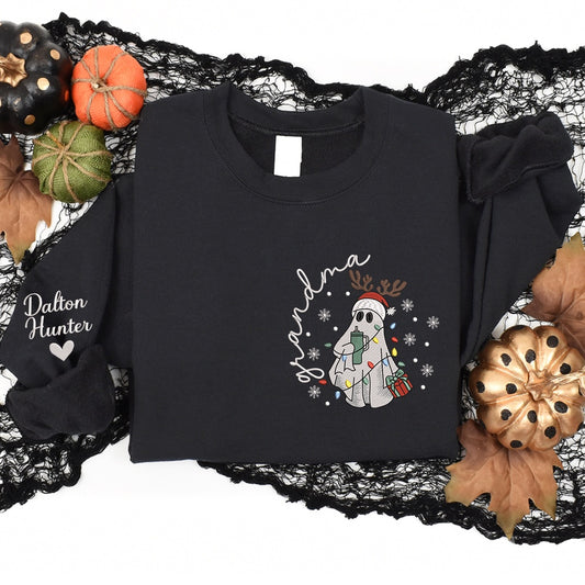 Embroidered Sweatshirt, Embroidered Cute Christmas Ghost, Gife For Grandma