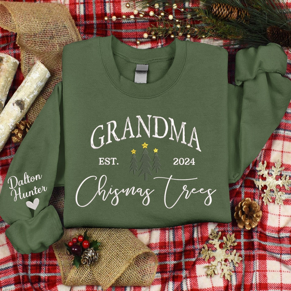Embroidered Sweatshirt, Embroidered Cute Christmastrees Sweatshirt, Gife For Grandma