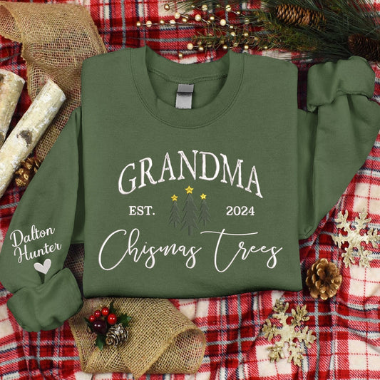 Embroidered Sweatshirt, Embroidered Cute Christmastrees Sweatshirt, Gife For Grandma