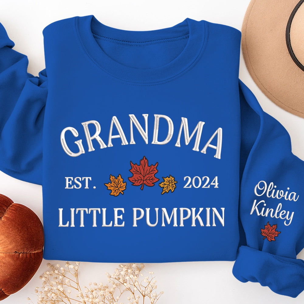 Embroidered Sweatshirt, Embroidered Fall Sweatshirt Little Pumpkins For Give Grandma