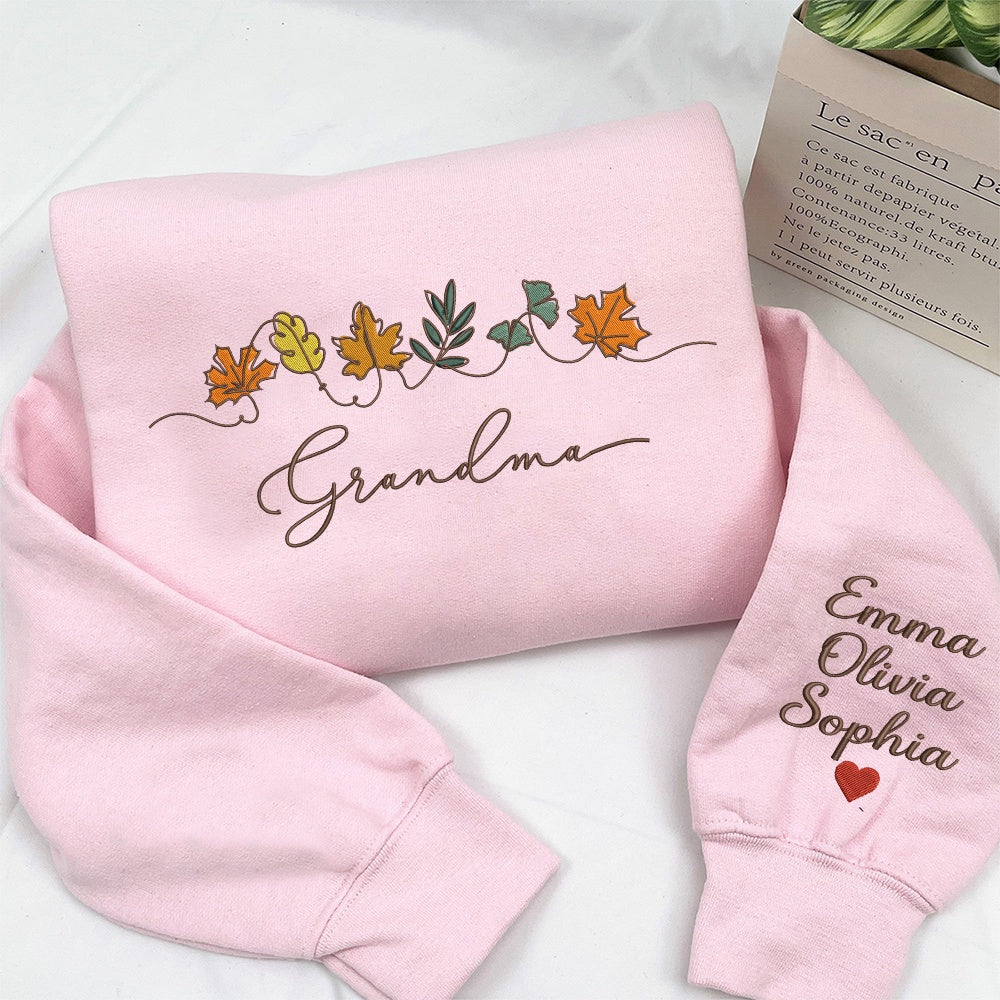 Embroidered Sweatshirt, Embroidered Grandma Autumn Sweatshirt, Autumn Leaves Crewneck, Autumn Gift, Fall Sweatshirt