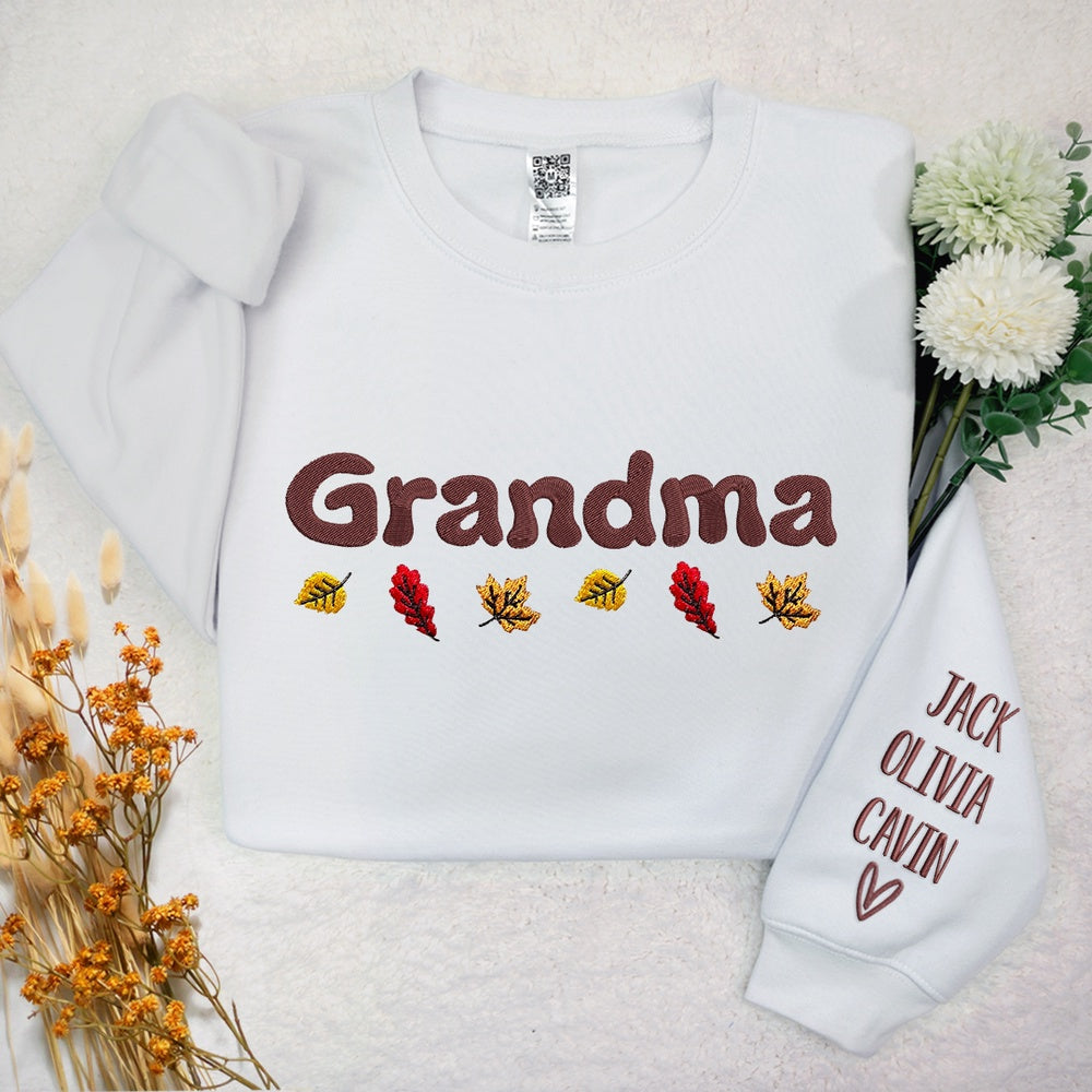 Embroidered Sweatshirt, Embroidered Grandma Fall Grandkids Sweatshirt