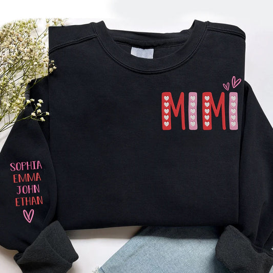 Embroidered Sweatshirt, Embroidered Mimi Heart And Grandkids Valentines Day Sweatshirt