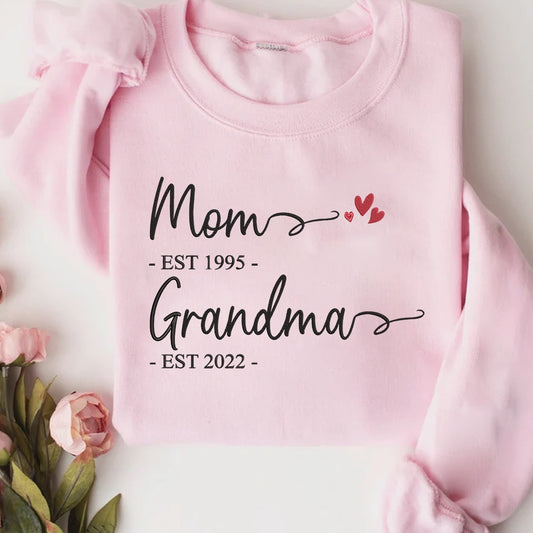 Embroidered Sweatshirt, Embroidered Mom Est And Grandma Est Sweatshirt