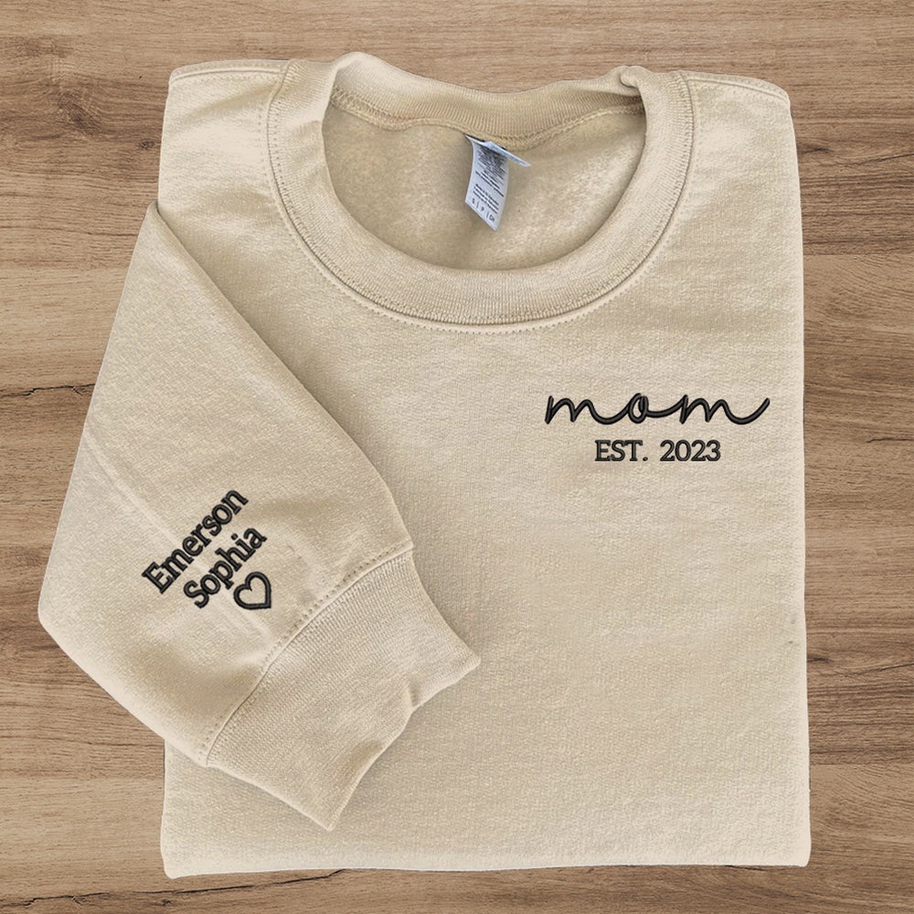 Embroidered Sweatshirt, Embroidered Mom Est Sweatshirt