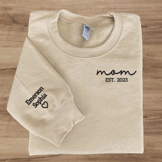 Embroidered Sweatshirt, Embroidered Mom Est Sweatshirt