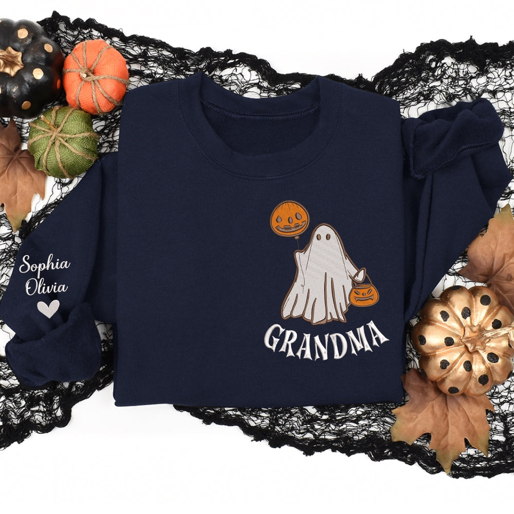 Embroidered Sweatshirt, Embroidered Personalized Boo Cute Halloween Pumnkin For Gift Grandma