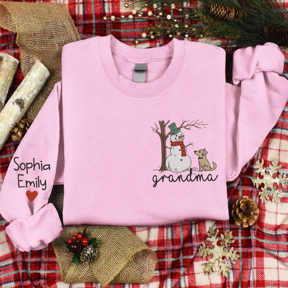Embroidered Sweatshirt, Embroidered Snowman And Pet, Custom Give Grandma, Gift For Grandma