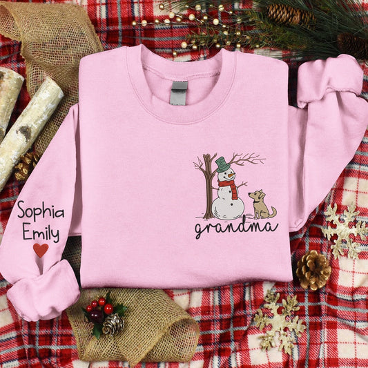 Embroidered Sweatshirt, Embroidered Snowman And Pet, Custom Give Grandma, Gift For Grandma