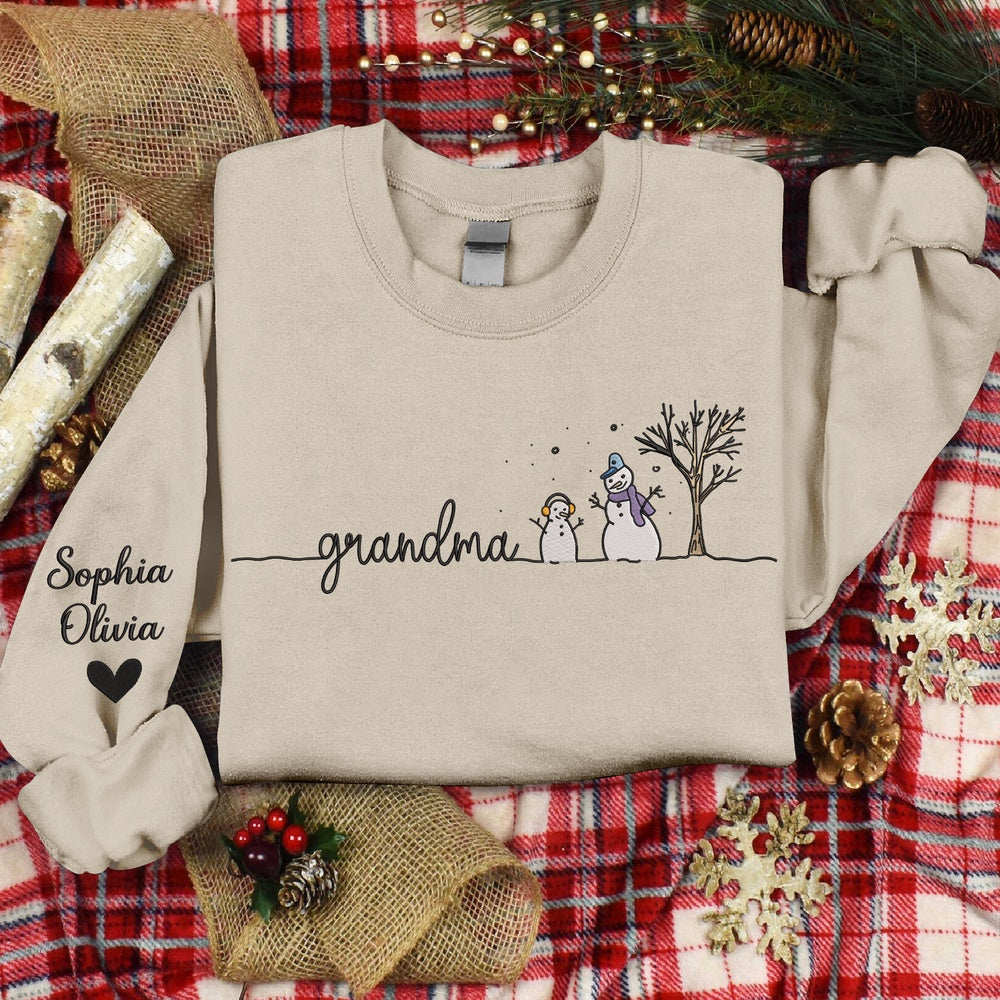 Embroidered Sweatshirt, Embroidered Snowman With Christmas Trees Sweatshirt, Gift For Grandma
