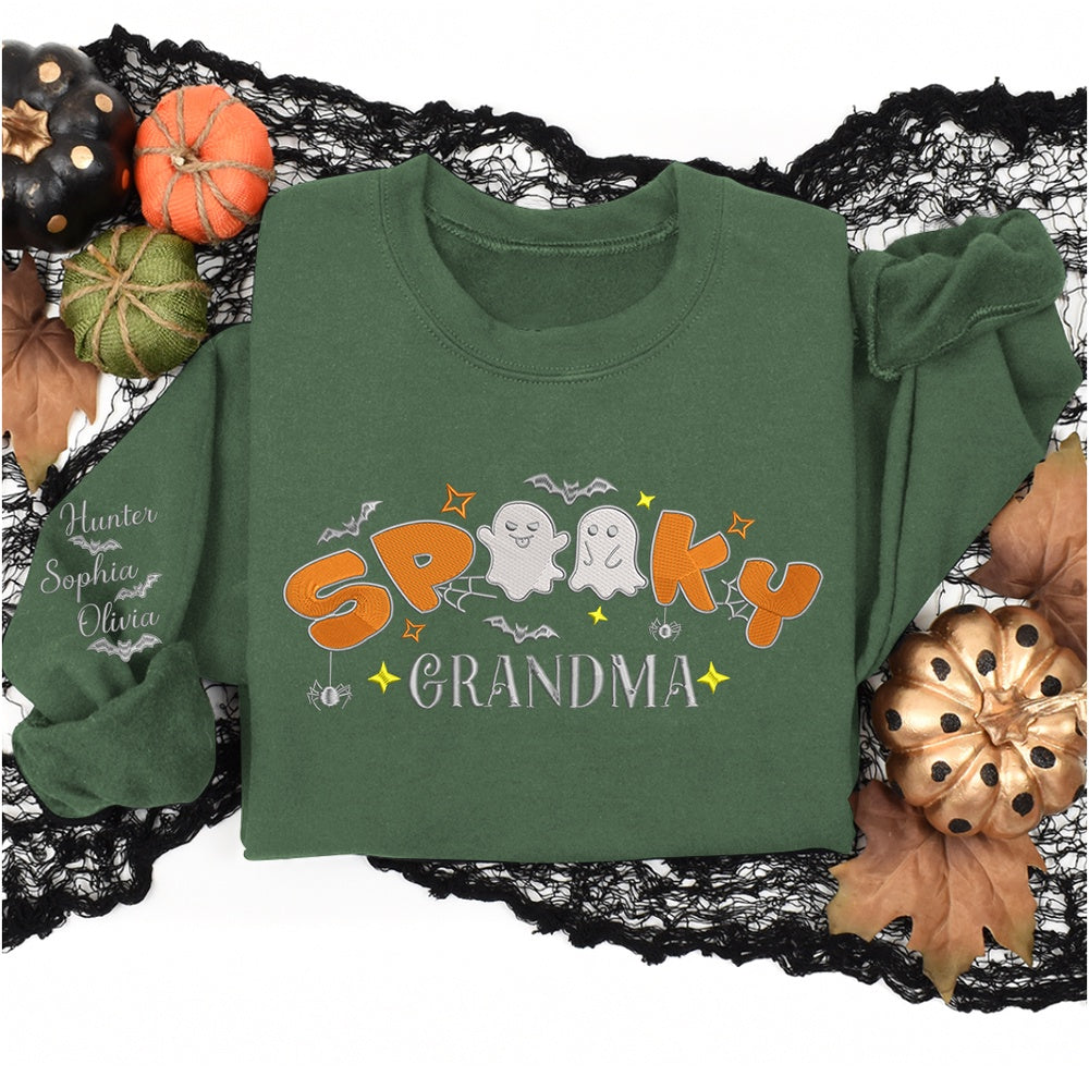 Embroidered Sweatshirt, Embroidered Spooky Cute Custom Grandma, Gift For Grandma