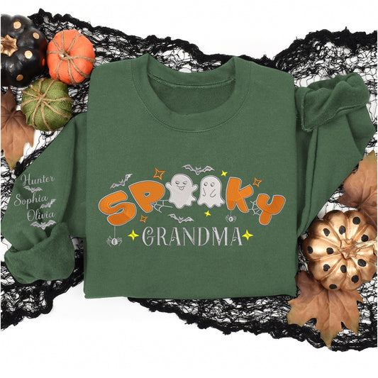 Embroidered Sweatshirt, Embroidered Spooky Cute Custom Grandma, Gift For Grandma
