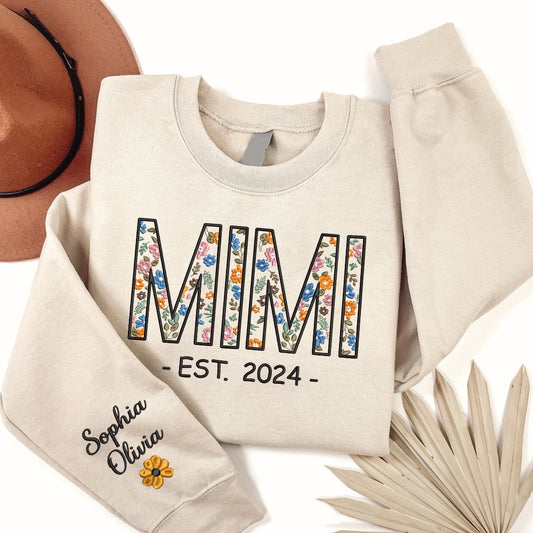 Embroidered Sweatshirt, Embroidered Sweatshirt Flower Border Gift For Mimi