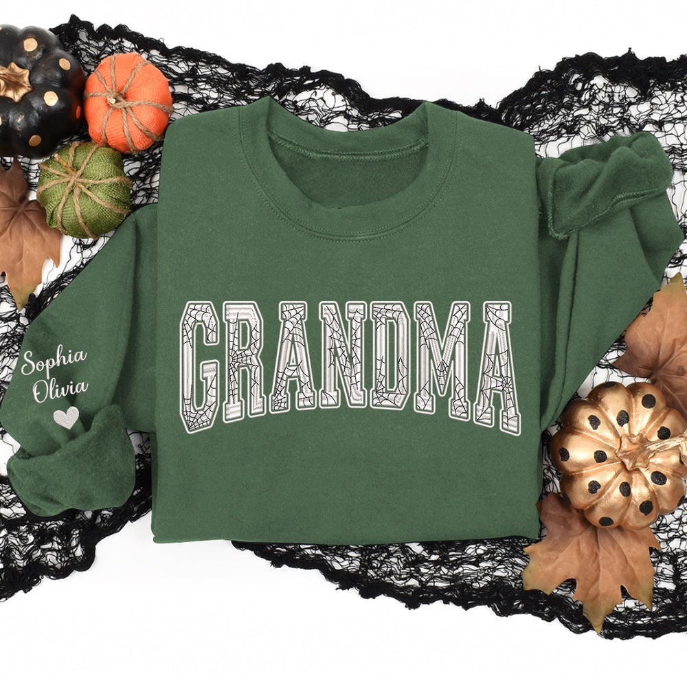 Embroidered Sweatshirt, Embroidered Trendy Black Halloween, For Grandma