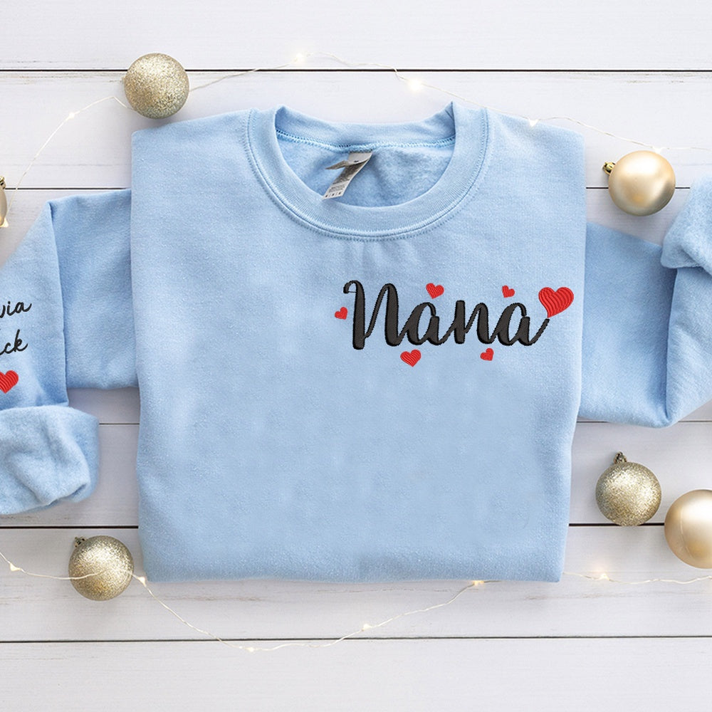 Embroidered Sweatshirt, Embroidered Valentine Nana Sweatshirt
