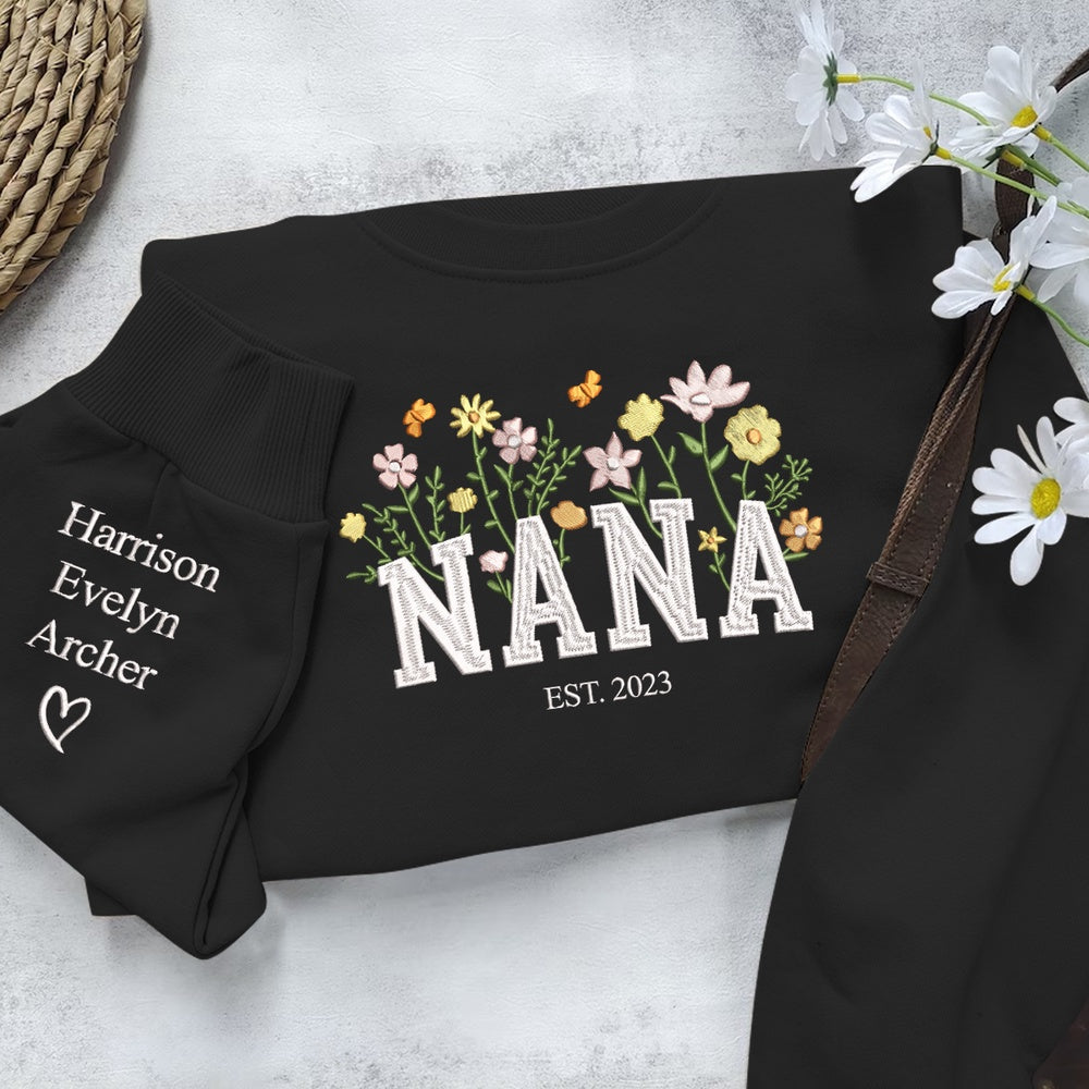 Embroidered Sweatshirt, Embroidered Wildflower Nana With Grandkids Sweatshirt