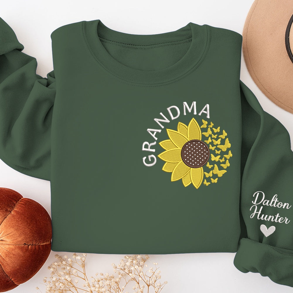 Embroidered Sweatshirt, Embroidery Design Flower Sun For Gift Grandma