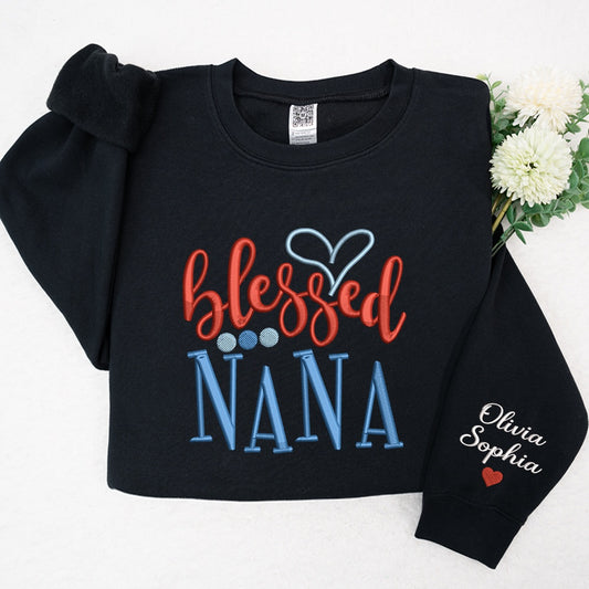 Embroidered Sweatshirt, Embroidery Design Heart Blessed Nana, For Give Grandma