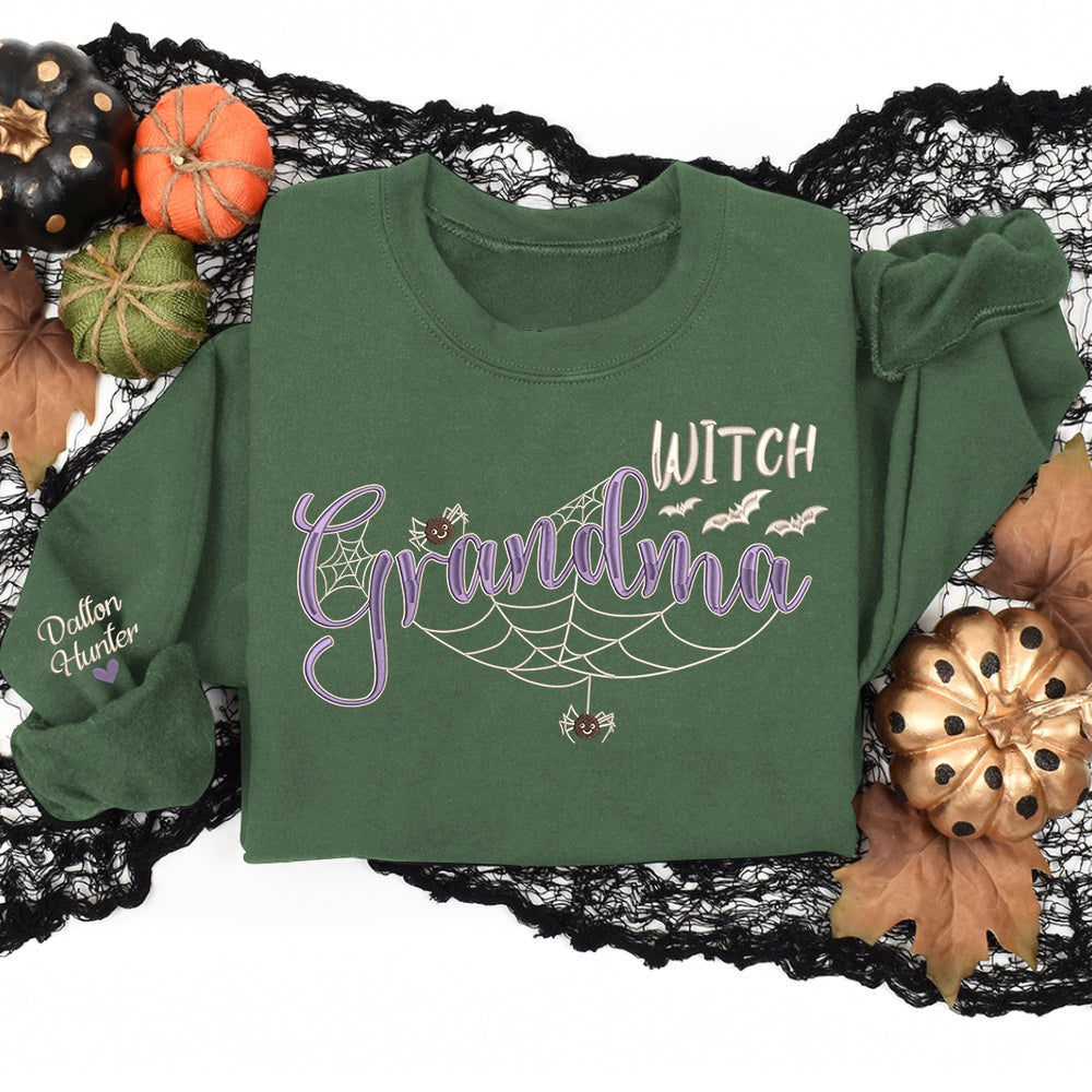 Embroidered Sweatshirt, Embroidery Halloween, Halloween For Grandma Witch