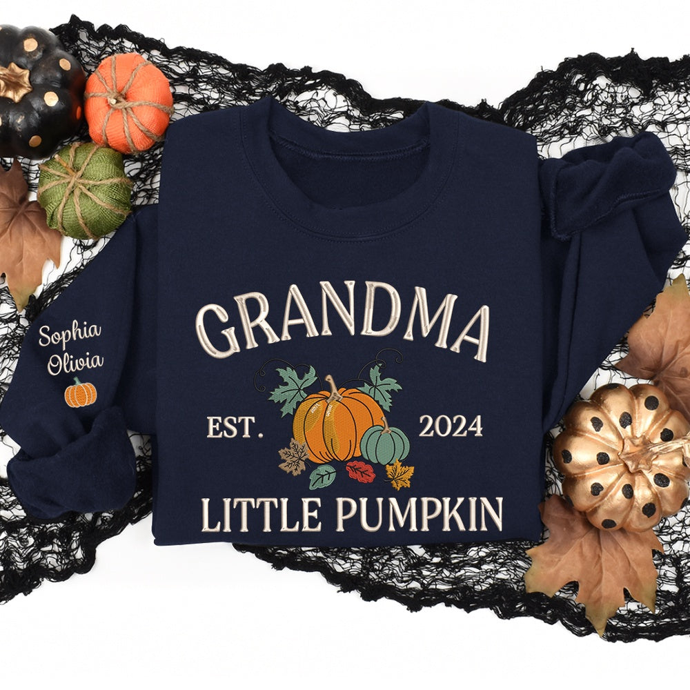 Embroidered Sweatshirt, Embroidery Little Pumpkin Grandma, Give Grandma
